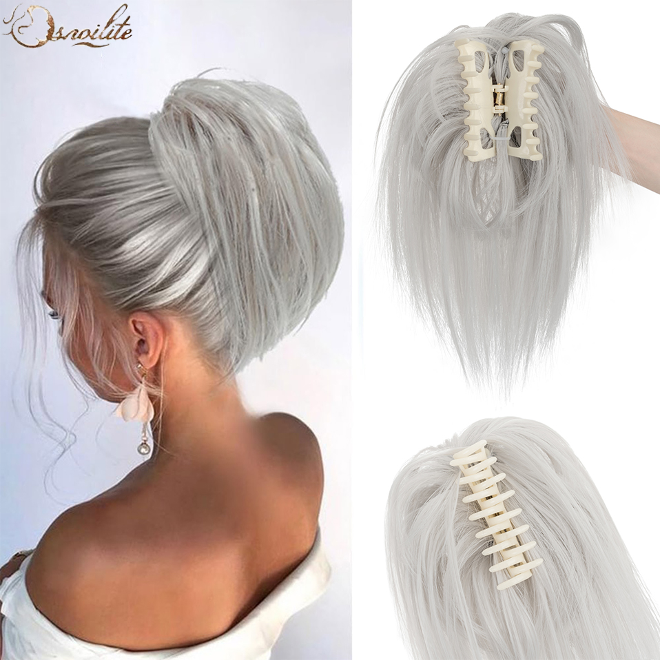 Claw Clip Messy Bun Hair Piece - Snoilite สังเคราะห์ตรง Claw คลิป Chignon Fluffy