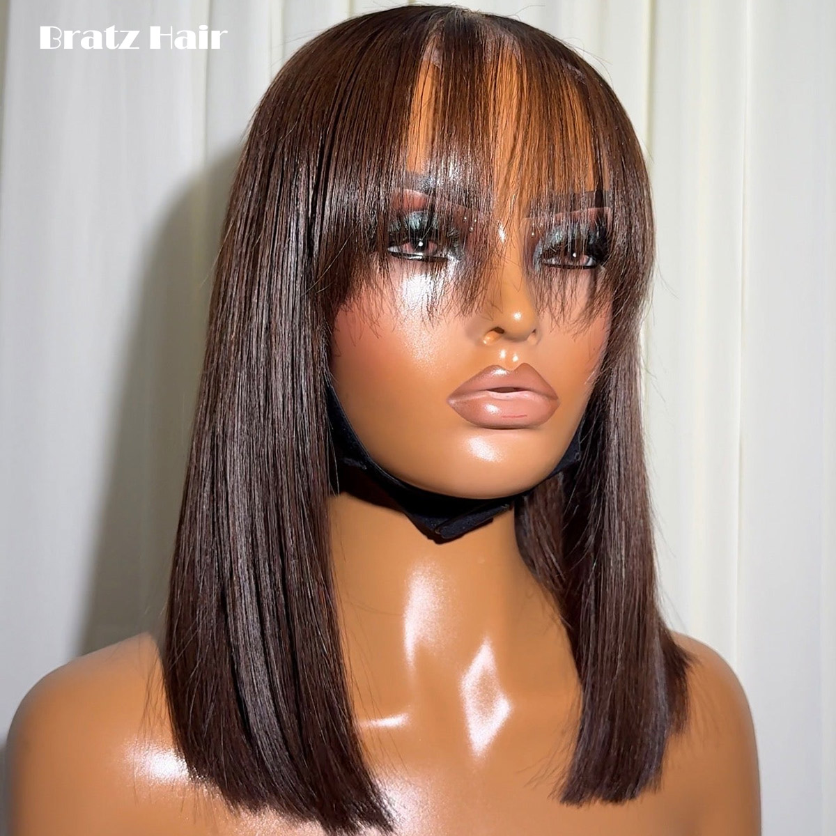 Glueless Wear And Go Human Hair Wig - ผมแท้เวียดนามแบบซุปเปอร์ดับเบิ้ลดรอว์น ทรงบ๊อบตรงสีน้ำตาล พร้อมหน้าม้า แบบ 4x4 5x5