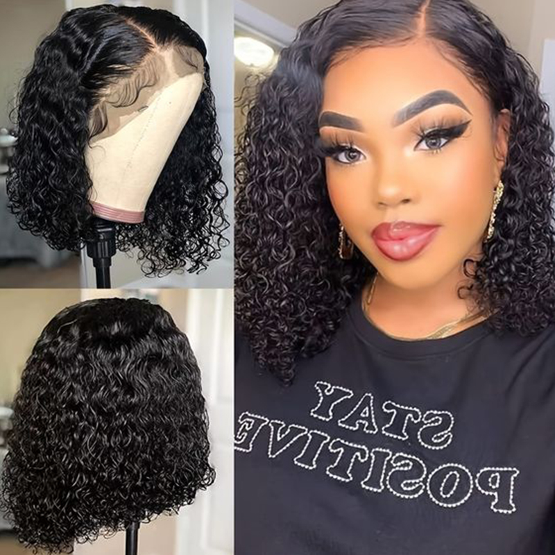 Glueless Wear And Go Human Hair Wig - วิกผมลอนลึกจากผมแท้ ความหนาแน่น 180 พร้อมลูกไม้ตัดสำเร็จ วิกผมบ๊อบสำหรับผู้หญิง ปมฟอกสีพร้อมใช้งาน