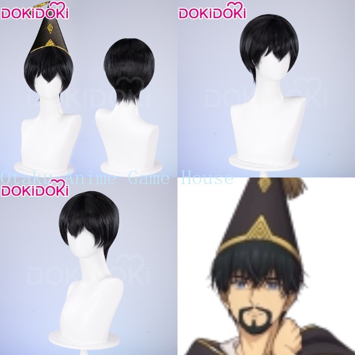 Synthetic Wigs - หมวกแม่มด Atelier Olruggio คอสเพลย์วิกผมอะนิเมะผมสั้นสีดำคอมมิคคอนอุปกรณ์ประกอบฉากเล่นบทบาทอุปกรณ์เสริมผู้ชายคอเซอร์ของขวัญฮาโลวีน