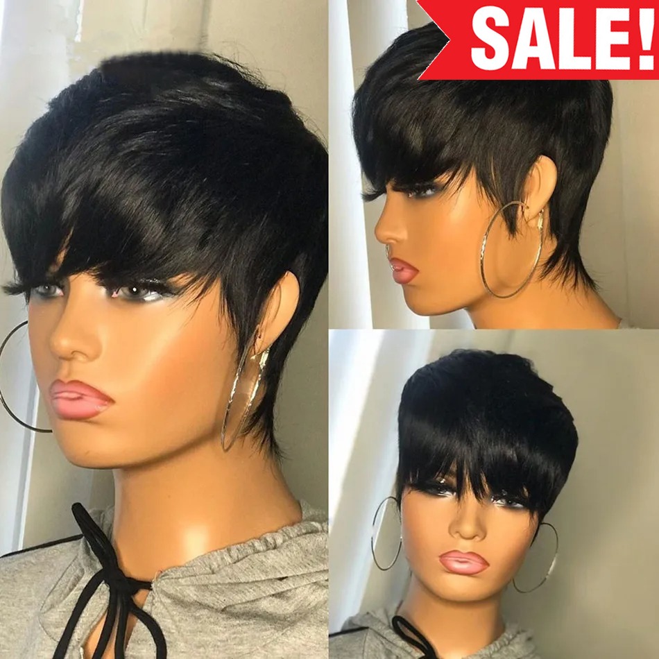 Short Pixie Cut Wig Human Hair Cheap - วิกผมแท้สั้น ทรงพิกซี่ ผมตรง วิกผมบราซิลเลียน สำหรับผู้หญิงผิวดำ วิกผมทำเครื่อง