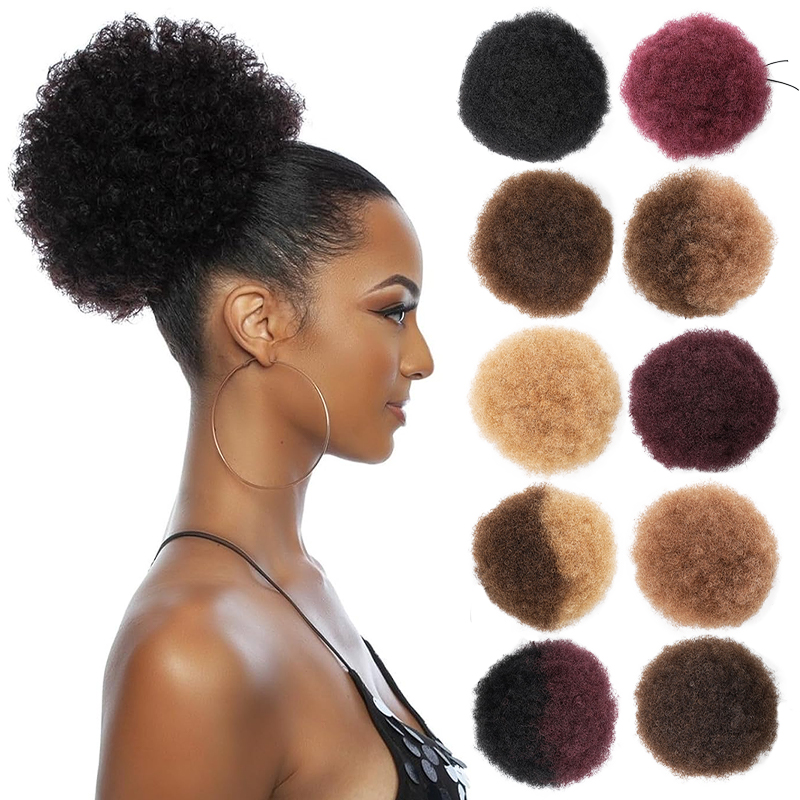 100% ผมมนุษย์ 8 นิ้วสั้น Afro  - Drawstring Afro Curly Puff Ponytail บทวิจารณ์และราคา