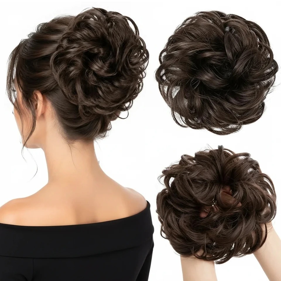 แฮร์พีซทรงผมมวยยุ่งๆ ลอนคลื่นส - Claw Clip Messy Bun Hair Piece บทวิจารณ์และราคา