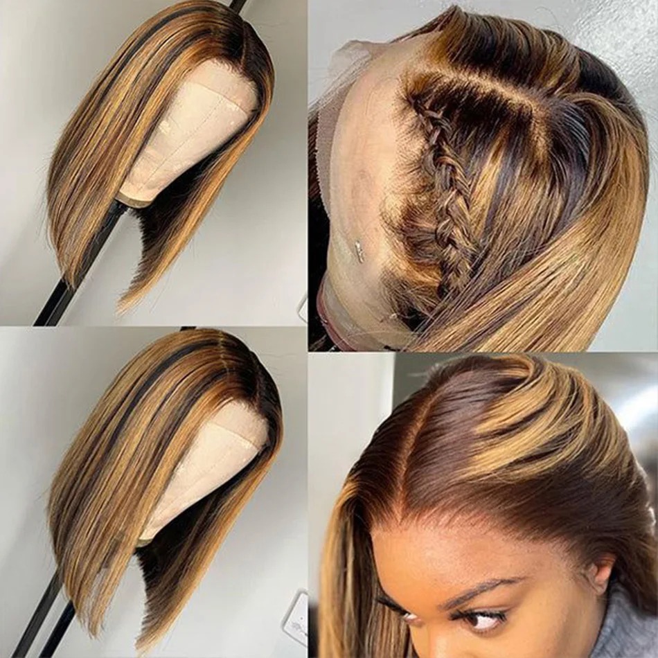 วิกผมสั้นสีบลอนด์ไฮไลท์ วิกผมห - Pre Parted 13X4 Lace Front Bob Wig บทวิจารณ์และราคา