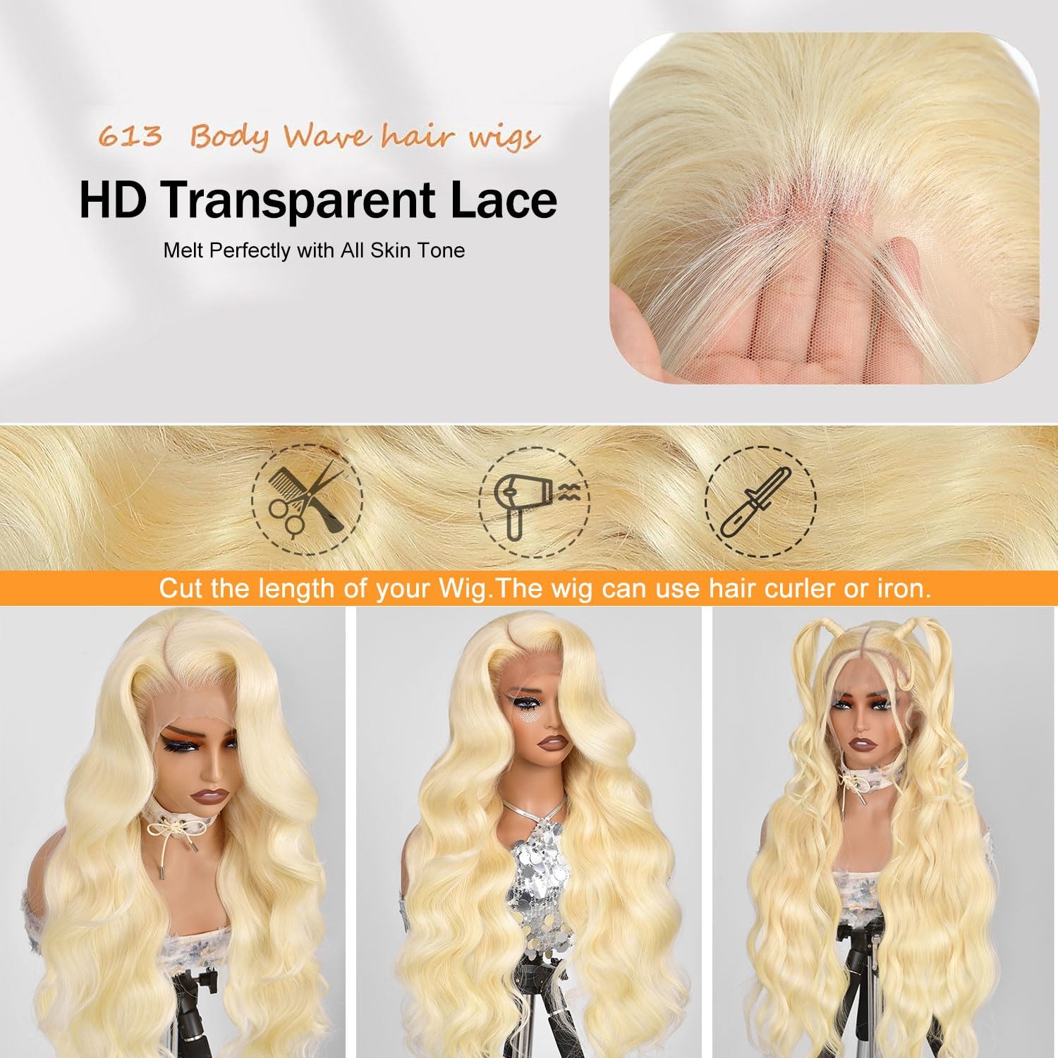 วิกผมหน้าผากลูกไม้แบบ 13x4 ผมแ - 613 Blonde Body Wave Lace Front Wig บทวิจารณ์และราคา