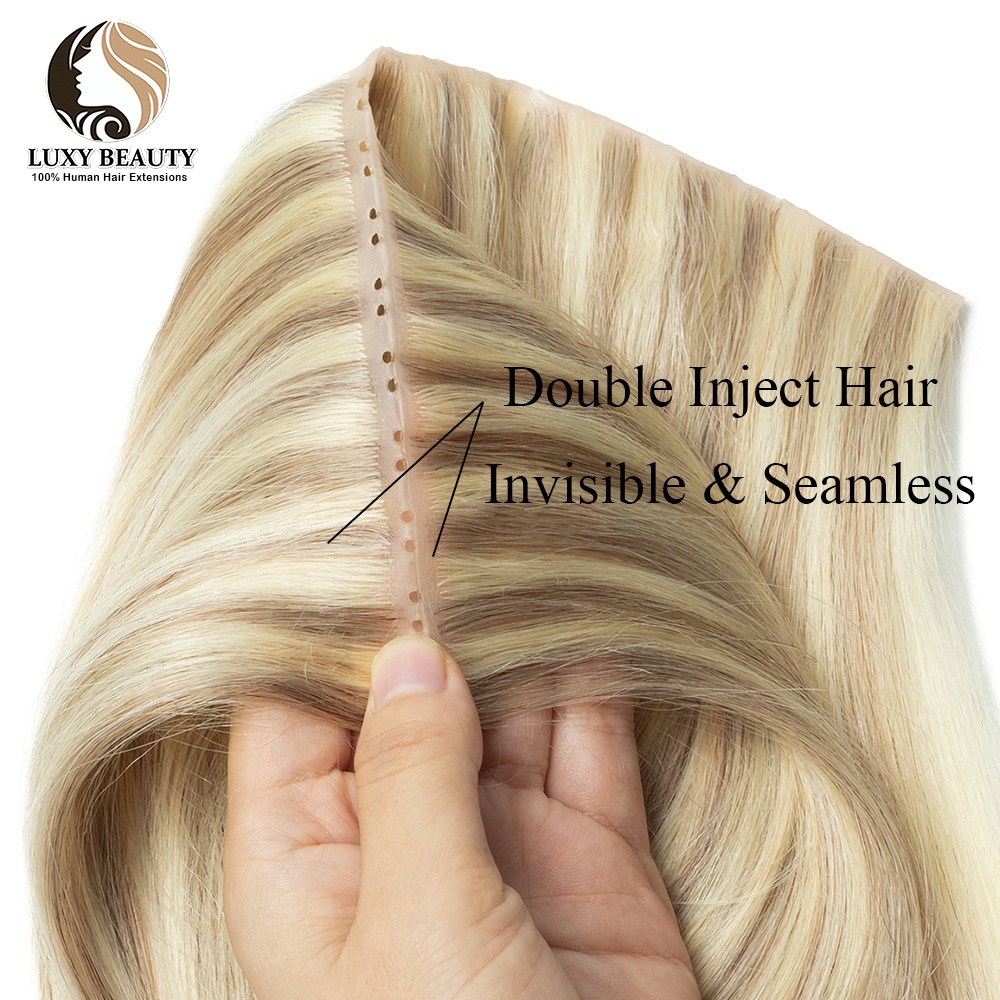 ผมต่อแบบเส้นตรงสีน้ำตาลธรรมชาต - Invisible Tape In Extensions Real Hair บทวิจารณ์และราคา