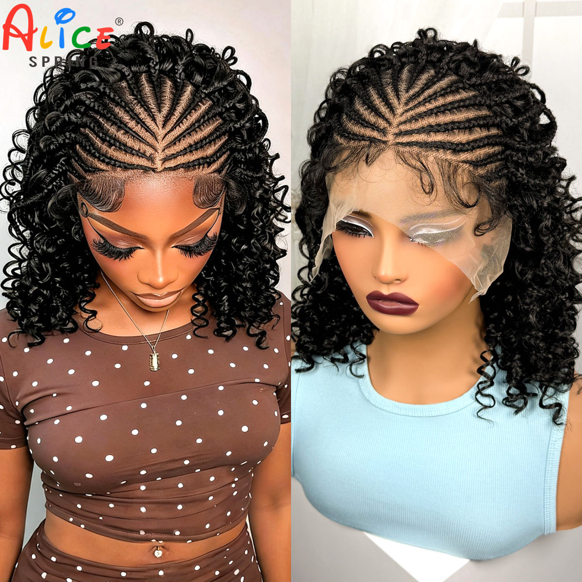 วิกผมถักเปียแบบคอร์นโรว์ธรรมชา - Synthetic Braided Wigs For Black Women บทวิจารณ์และราคา